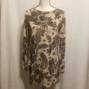 Soma S Sleep Dress Brown Black Paisley Long Sleeve Pullover Lounge Above Knee